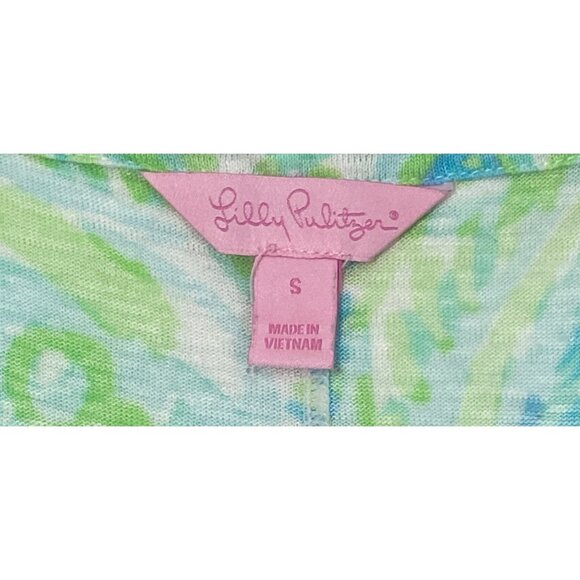 Lilly Pulitzer Womens S Top Green/Blue Pattern 100% Linen cap Sleeve Casual Shir - Picture 3 of 7